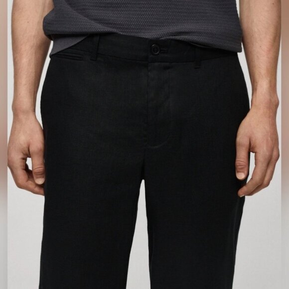 Mango Mens Black Linen Trouser Pants Size 36 - Picture 2 of 12